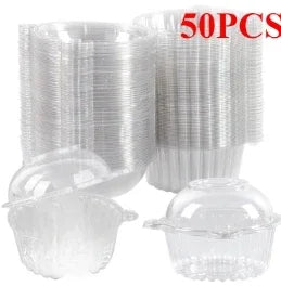 50/100 Stück 250 ml Einweg-Salatbecher, transparente Dessertbecher aus Kunststoff, Schüsseln, Behälter mit gewölbtem/flachem Deckel für Eiscreme-Cupcakes