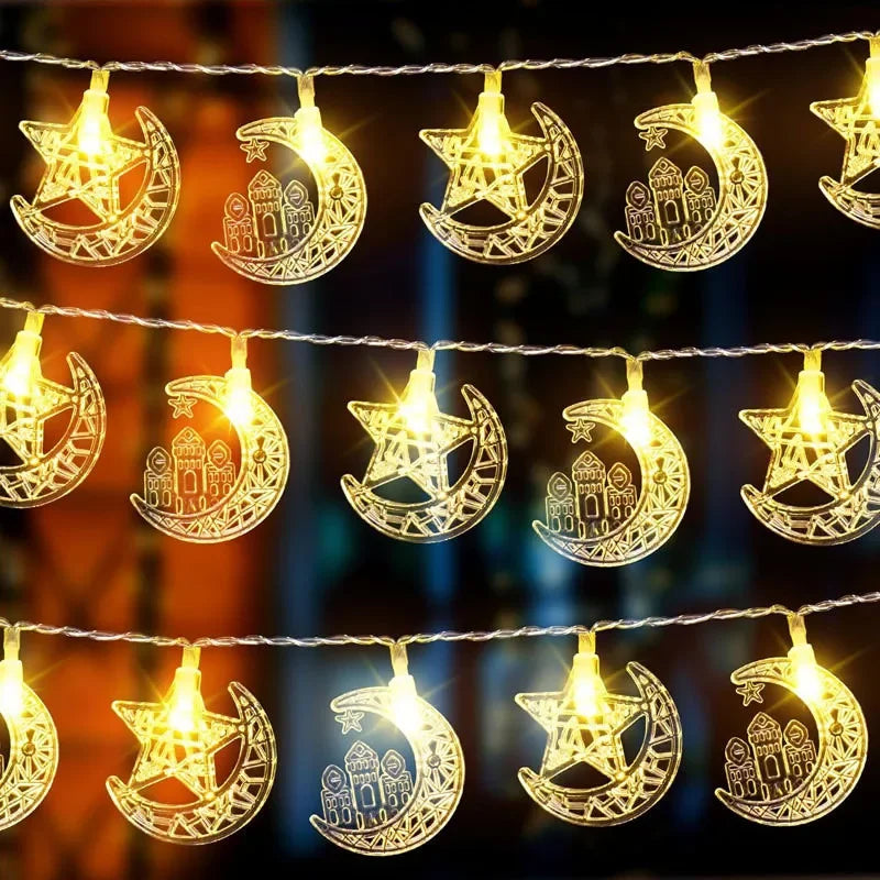 10–20 LED-Lichterkette 2026 Eid Mubarak Ramadan Dekorationen für Zuhause Mond Stern Burg Laterne Ramadan Außendekoration
