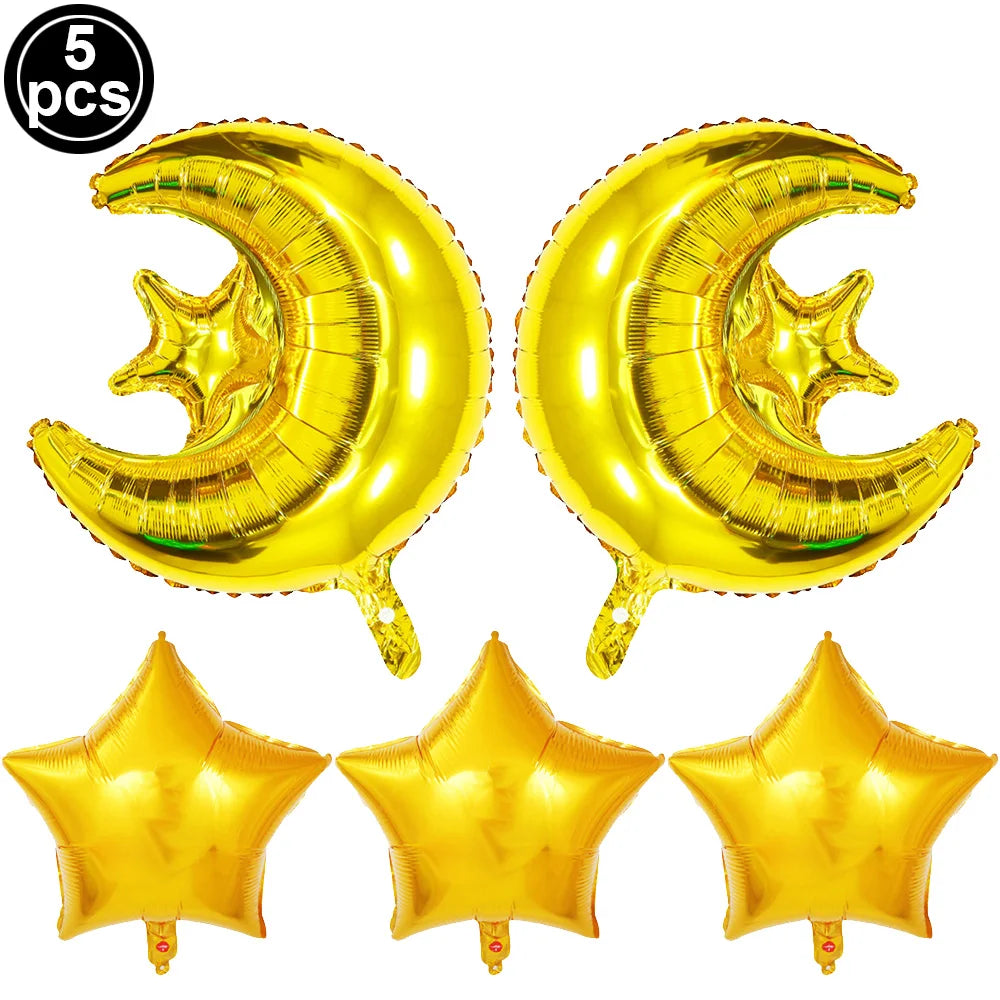 Eid Mubarak Ballonbanner 🎈 – Mond & Stern Ballons mit islamischer Architektur für Ramadan & Eid Dekoration