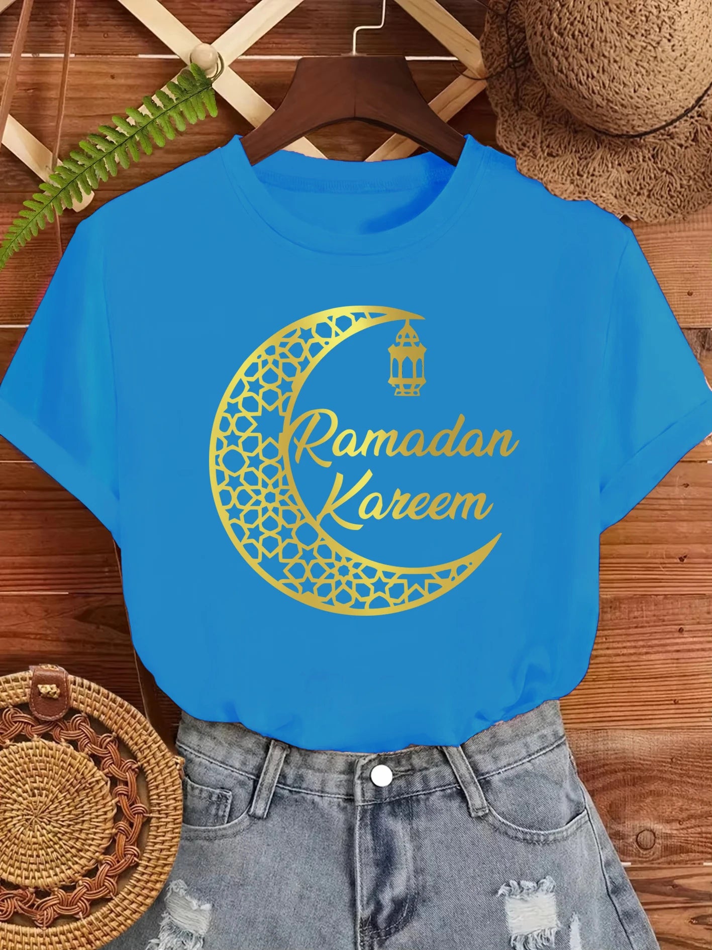 Ramadan Kareem Damen T-Shirt 🌙 – Locker, weich & lässig aus Baumwolle, Kurzarm Sommer-Streetwear