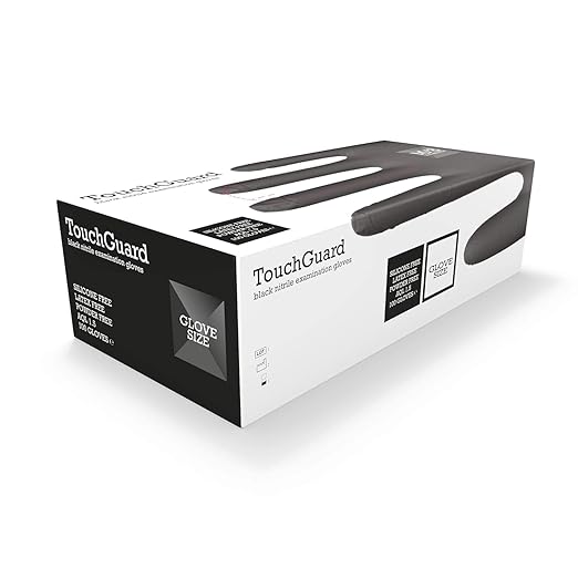TouchGuard Black Einweg-Nitrilhandschuhe, Puderfrei und Latexfrei, Karton mit 100 Stück
