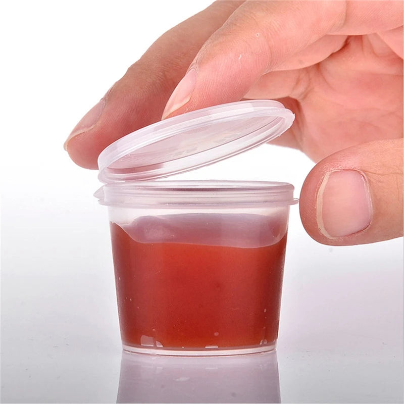30 Stück/Set 30ml 50ml 100ml Einweg-Plastiksoßenschalen für zum Mitnehmen mit Klappdeckeln, Farbkasten wiederverwendbar