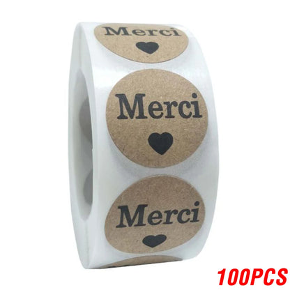 100–500 Stück Kraft „Merci“ Aufkleber ✨ – Französische Dankeschön-Sticker für Geschenkverpackungen & Briefumschläge