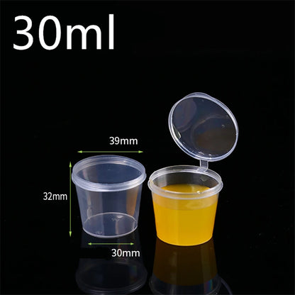30 Stück/Set 30ml 50ml 100ml Einweg-Plastiksoßenschalen für zum Mitnehmen mit Klappdeckeln, Farbkasten wiederverwendbar
