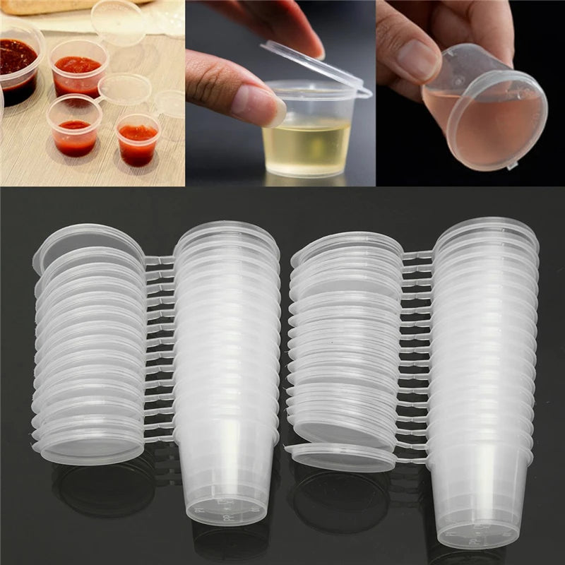 30 Stück/Set 30ml 50ml 100ml Einweg-Plastiksoßenschalen für zum Mitnehmen mit Klappdeckeln, Farbkasten wiederverwendbar