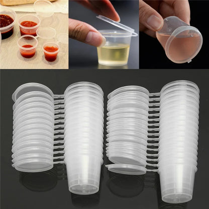 30 Stück/Set 30ml 50ml 100ml Einweg-Plastiksoßenschalen für zum Mitnehmen mit Klappdeckeln, Farbkasten wiederverwendbar