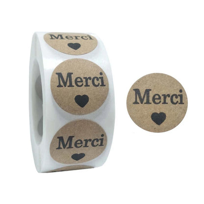 100–500 Stück Kraft „Merci“ Aufkleber ✨ – Französische Dankeschön-Sticker für Geschenkverpackungen & Briefumschläge