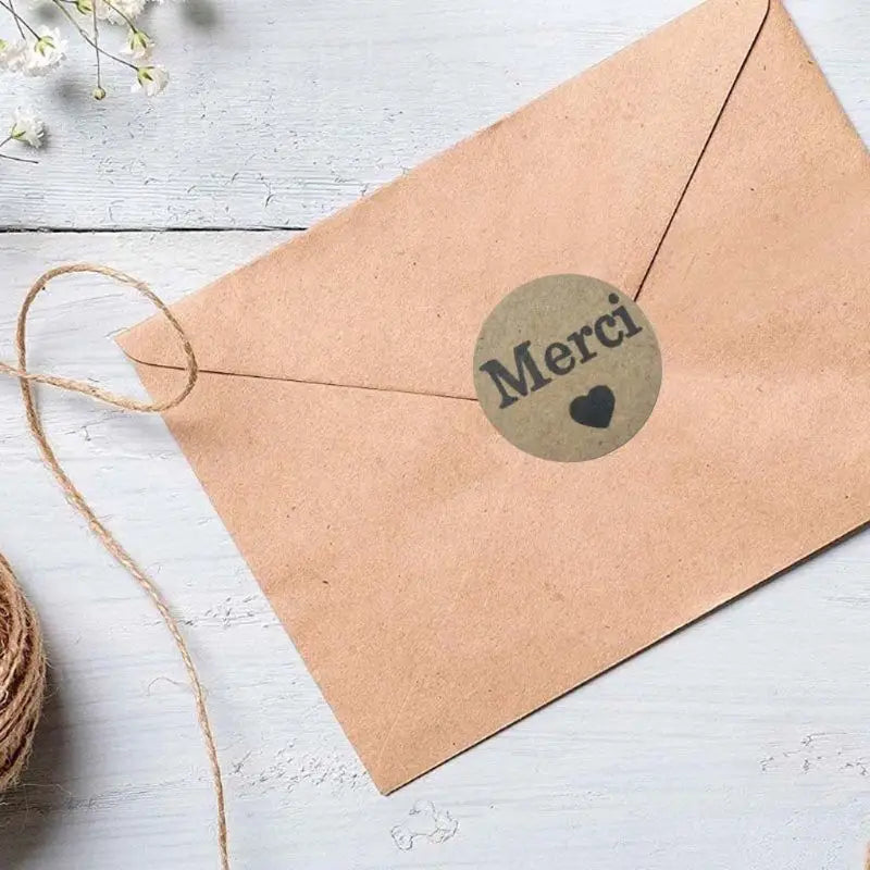 100–500 Stück Kraft „Merci“ Aufkleber ✨ – Französische Dankeschön-Sticker für Geschenkverpackungen & Briefumschläge