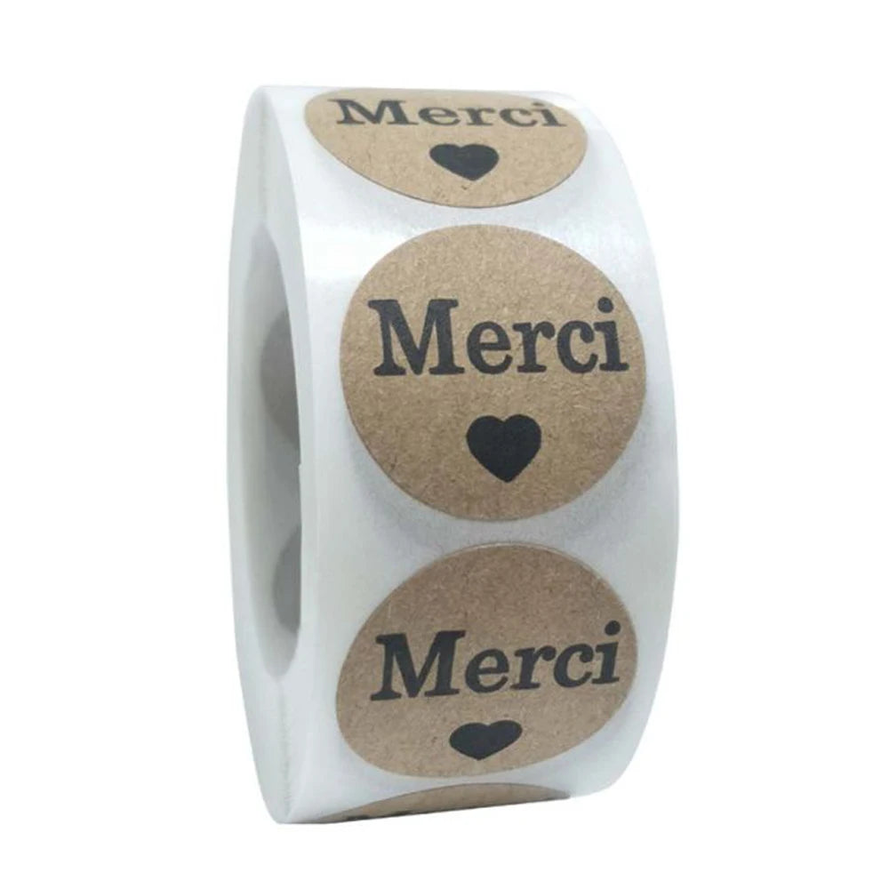 100–500 Stück Kraft „Merci“ Aufkleber ✨ – Französische Dankeschön-Sticker für Geschenkverpackungen & Briefumschläge