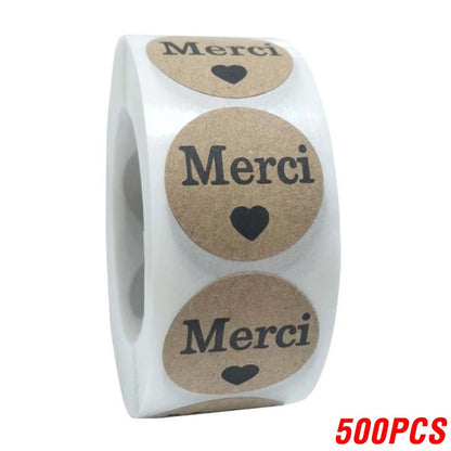 100–500 Stück Kraft „Merci“ Aufkleber ✨ – Französische Dankeschön-Sticker für Geschenkverpackungen & Briefumschläge