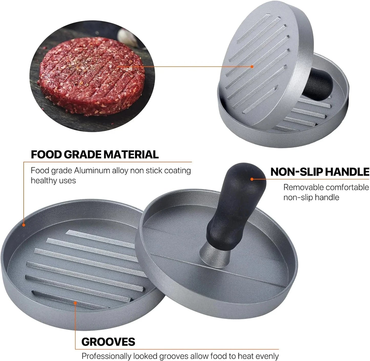 Burgerpresse mit Antihaftbeschichtung 🍔 – Aluminium Küchen- & Grillpresse inkl. Wachspapier