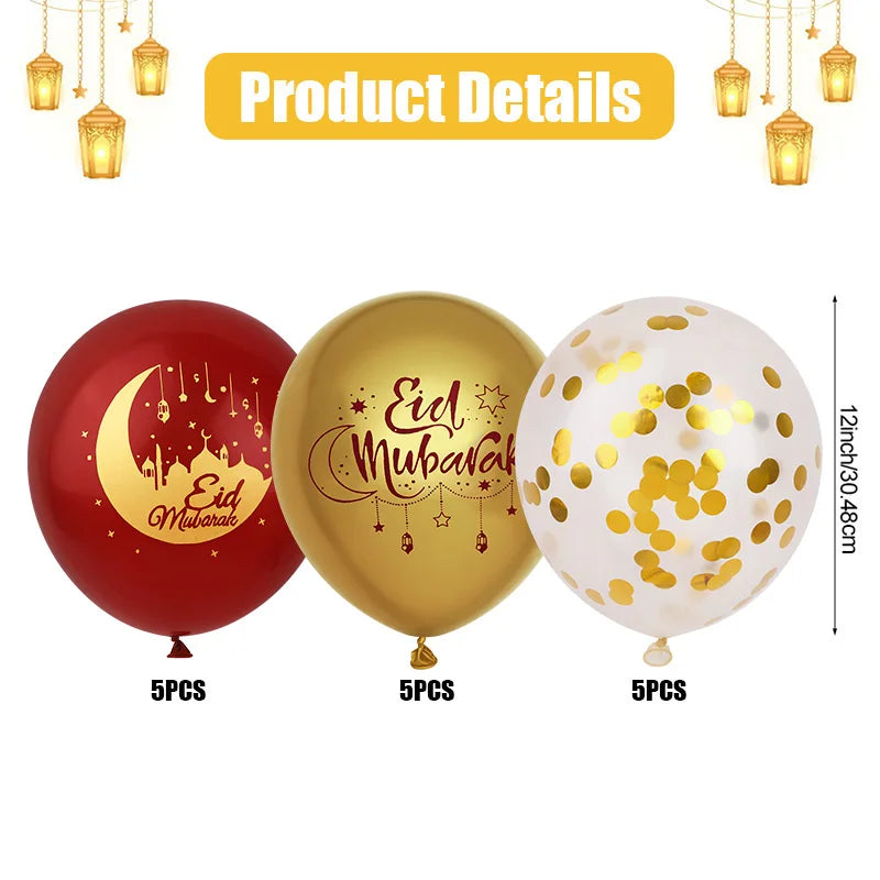 15–30 Stück Eid Mubarak Ballons 🌙⭐ – Mond- & Stern-Latexballons für Ramadan Kareem & Islamische Festtagsdekoration 2026