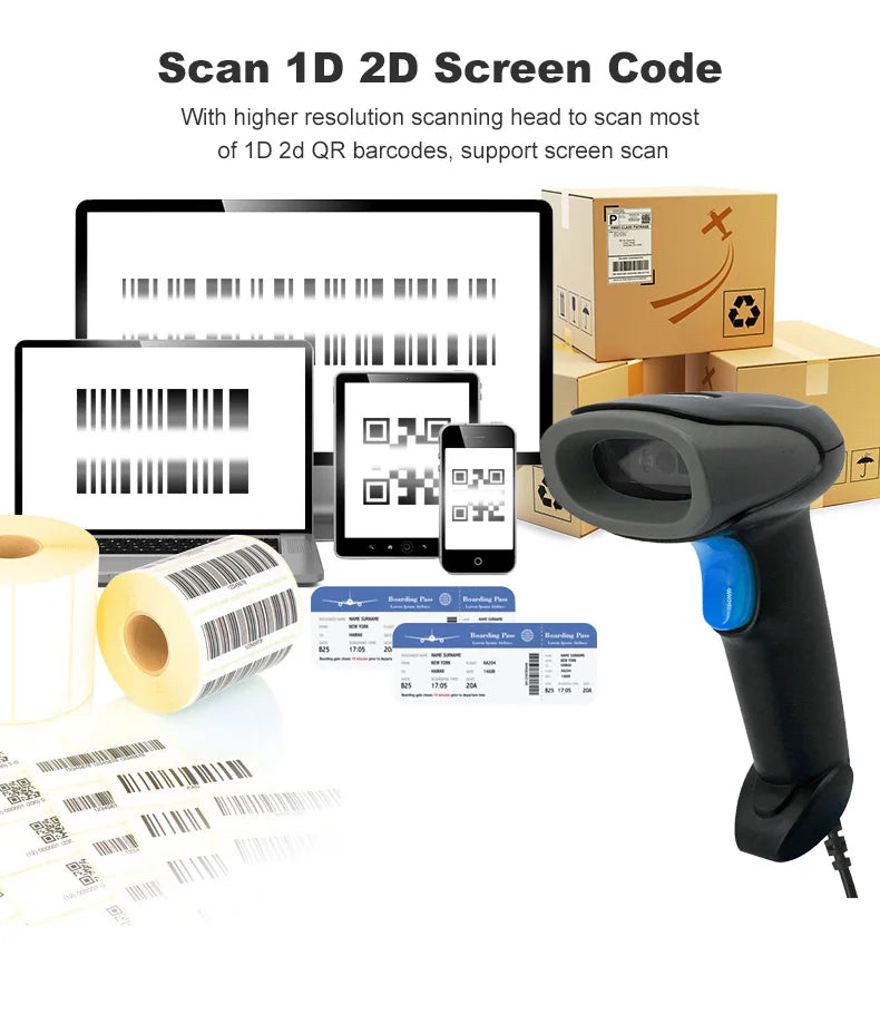 Kabelloser 2D/1D Barcode-Scanner 📡 – Bluetooth & USB QR-Code Handscanner für POS, Lager & Handel