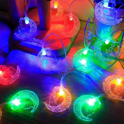 10–20 LED-Lichterkette 2026 Eid Mubarak Ramadan Dekorationen für Zuhause Mond Stern Burg Laterne Ramadan Außendekoration