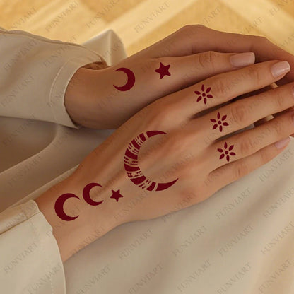 Henna Schablonen Set 🌙 – Wiederverwendbare Tattoo Vorlagen für Hände & Finger, ideal für Festivals & Body Art