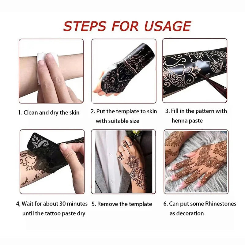 Henna Schablonen Set 🌙 – Wiederverwendbare Tattoo Vorlagen für Hände & Finger, ideal für Festivals & Body Art