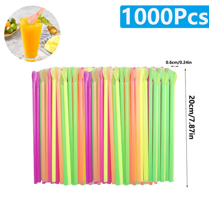50–2000 Stück Getränkelöffel-Strohhalme, farbig, für Milchshakes und Smoothies, ideal für Partys, Bars und Geburtstage (Großhandel)