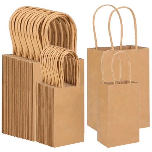 Kraft-Papiertüten mit Griffen, recycelbare Takeaway-Brot- und Kraftüte, braune Papier-Geschenktüte für kleine Unternehmen, Geburtstag, Hochzeit, Party