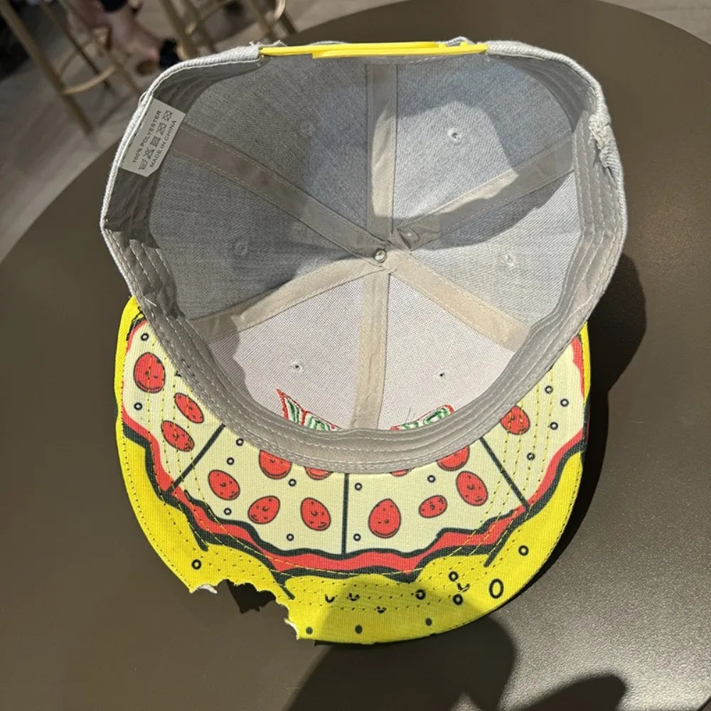 Hip-Hop Snapback Cap 🍕 – Verstellbare, atmungsaktive Unisex Baseballkappe mit Sonnenschutz & Pizza-Stickerei