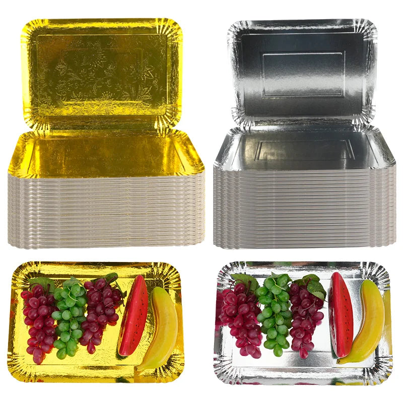 3er-Set Einweg-Servierplatten 🥂 – Gold & Silber, wasserdicht & fettabweisend für Party, Catering & Takeaway