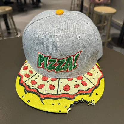 Hip-Hop Snapback Cap 🍕 – Verstellbare, atmungsaktive Unisex Baseballkappe mit Sonnenschutz & Pizza-Stickerei