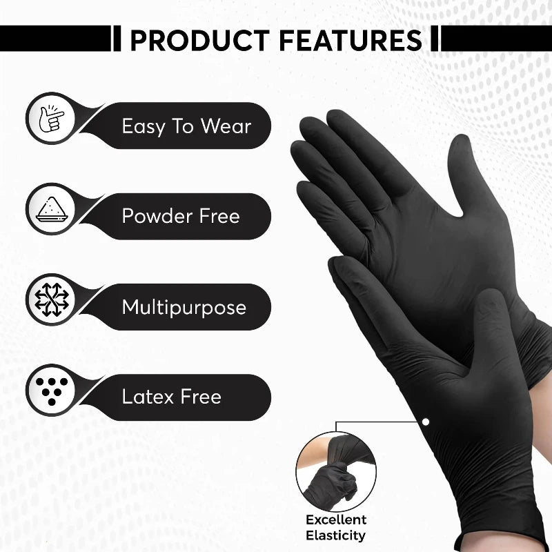 20/50/100 Stück schwarze Nitrilhandschuhe, Einweghandschuhe, latexfrei, für Haushalt, Küche, Reinigung, Industrie, Kosmetik, Tattoos