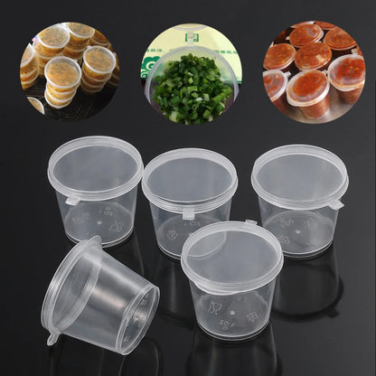 25 Stück Einweg-Saucenbecher 🍱 – 25/45 ml Kunststoffbehälter mit Klappdeckel für Take-Away & Dips