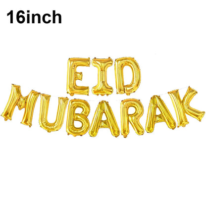 Eid Mubarak Ballonbanner 🎈 – Mond & Stern Ballons mit islamischer Architektur für Ramadan & Eid Dekoration