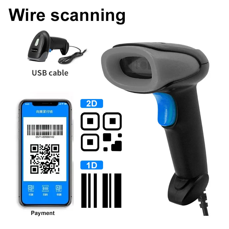Kabelloser 2D/1D Barcode-Scanner 📡 – Bluetooth & USB QR-Code Handscanner für POS, Lager & Handel
