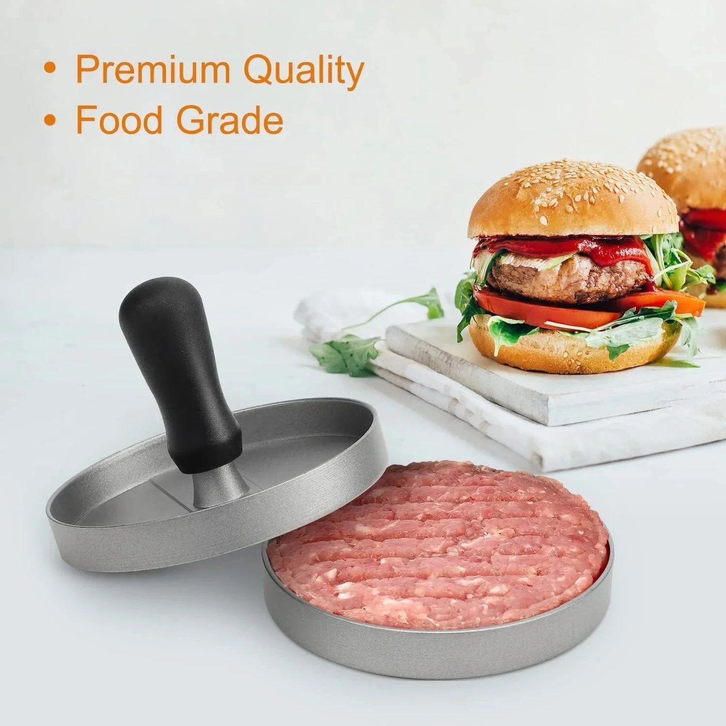 Burgerpresse mit Antihaftbeschichtung 🍔 – Aluminium Küchen- & Grillpresse inkl. Wachspapier