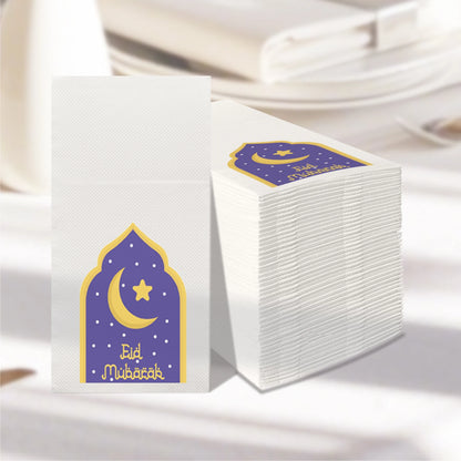 Ramadan Mubarak Weiße, vorgefaltete Servietten, 40 x 40 cm, mit integrierter Bestecktasche, Einweg, für Partys und Cafés