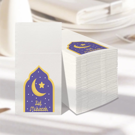 Ramadan Mubarak Weiße, vorgefaltete Servietten, 40 x 40 cm, mit integrierter Bestecktasche, Einweg, für Partys und Cafés