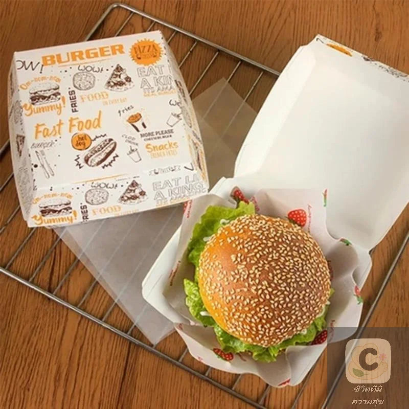 50/100 Stück Einweg-Burgerboxen 🍔 – Fettbeständige, lebensmittelechte Take-Away-Boxen für Fast Food