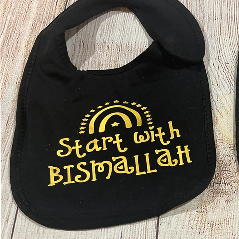 Beginnen Sie mit Bismillah Black Bib Ramadan Baby Bib Mubarak Kareem Happy Eid Al Adha Al-Fitr Muslim Islamic Iftar Baby Shower Gift