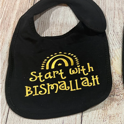 Beginnen Sie mit Bismillah Black Bib Ramadan Baby Bib Mubarak Kareem Happy Eid Al Adha Al-Fitr Muslim Islamic Iftar Baby Shower Gift
