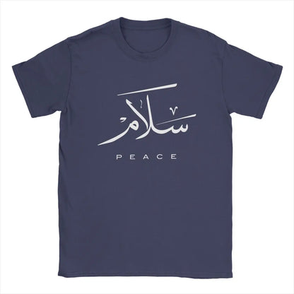 Friedens-T-Shirts mit moderner arabischer Kalligrafie, Herren-T-Shirts aus 100 % Baumwolle, Rundhalsausschnitt, Gruß zum Eid-Fest, islamische Kunst-T-Shirts, Kurzarm-Tops