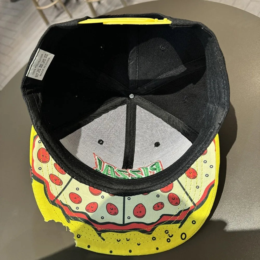 Hip-Hop Snapback Cap 🍕 – Verstellbare, atmungsaktive Unisex Baseballkappe mit Sonnenschutz & Pizza-Stickerei