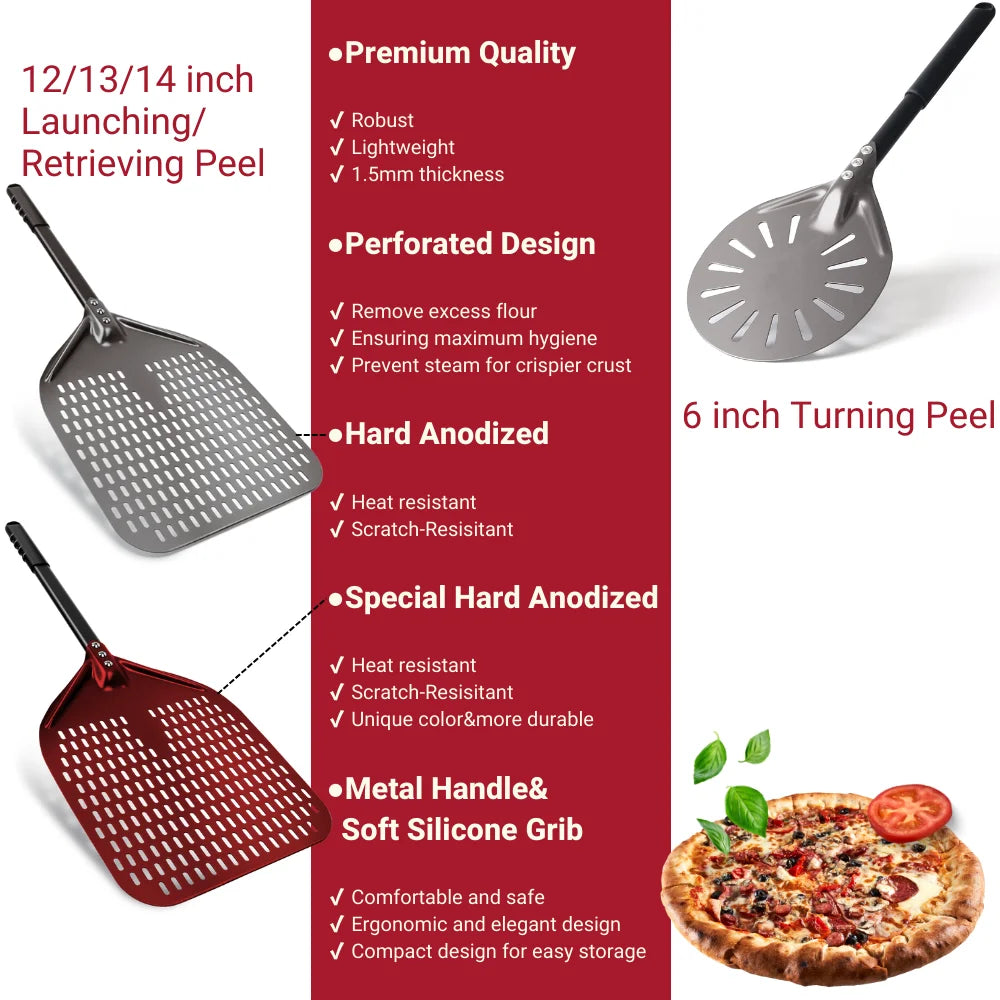 Aluminium Pizzaschieber 🍕 – 6”–14” Brotschieber & Pizzaofen-Wendeschaufel, Hart Eloxiertes Backwerkzeug für Küche & Pizzabackofen