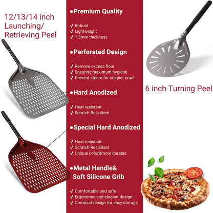 Aluminium Pizzaschieber 🍕 – 6”–14” Brotschieber & Pizzaofen-Wendeschaufel, Hart Eloxiertes Backwerkzeug für Küche & Pizzabackofen