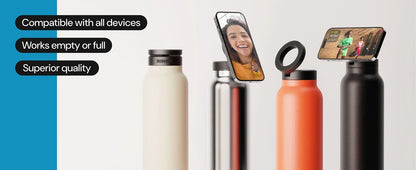 Isolierte Sport-Trinkflasche mit magnetischer Handyhalterung und integriertem Ständer – perfekt für Fitnessstudio, Outdoor-Abenteuer und Reisen.