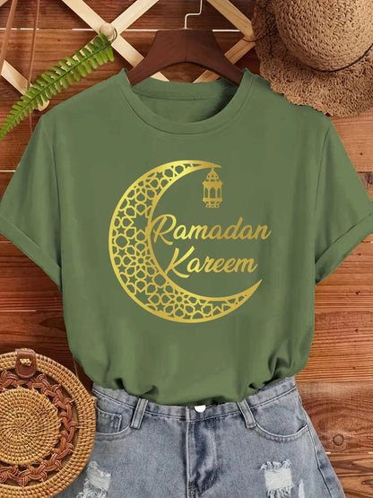 Ramadan Kareem Damen T-Shirt 🌙 – Locker, weich & lässig aus Baumwolle, Kurzarm Sommer-Streetwear