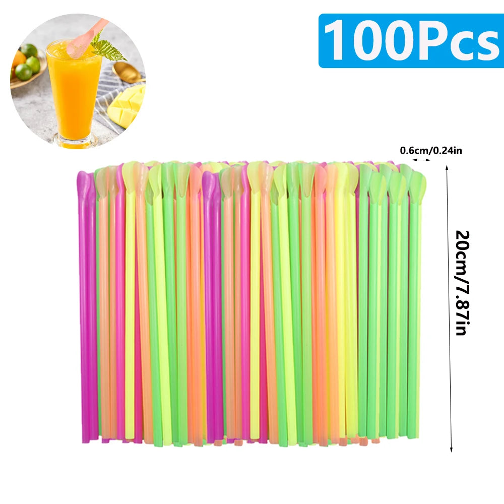 50–2000 Stück Getränkelöffel-Strohhalme, farbig, für Milchshakes und Smoothies, ideal für Partys, Bars und Geburtstage (Großhandel)