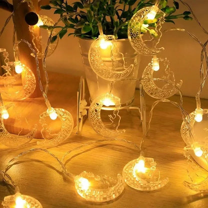 10–20 LED-Lichterkette 2026 Eid Mubarak Ramadan Dekorationen für Zuhause Mond Stern Burg Laterne Ramadan Außendekoration