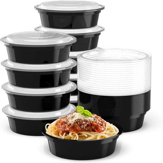 10er-Pack 24 OZ Mahlzeiten-Vorbereitungsbehälter rund Einwegbehälter mit Deckeln Bento-Box Erwachsenen-Lunchbox mikrowellen- und gefriersicher