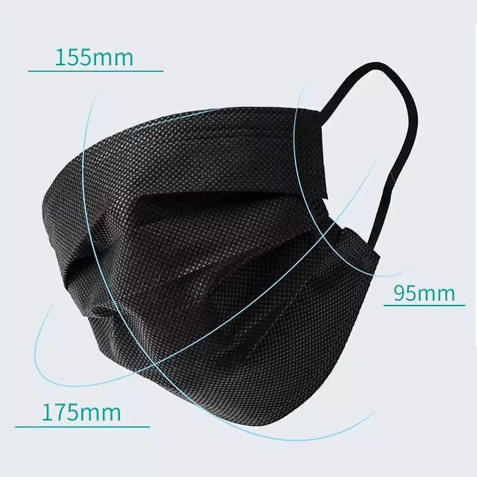 100–600 Stück Einweg-Gesichtsmasken 😷 – Schwarze, zertifizierte chirurgische Masken für Erwachsene