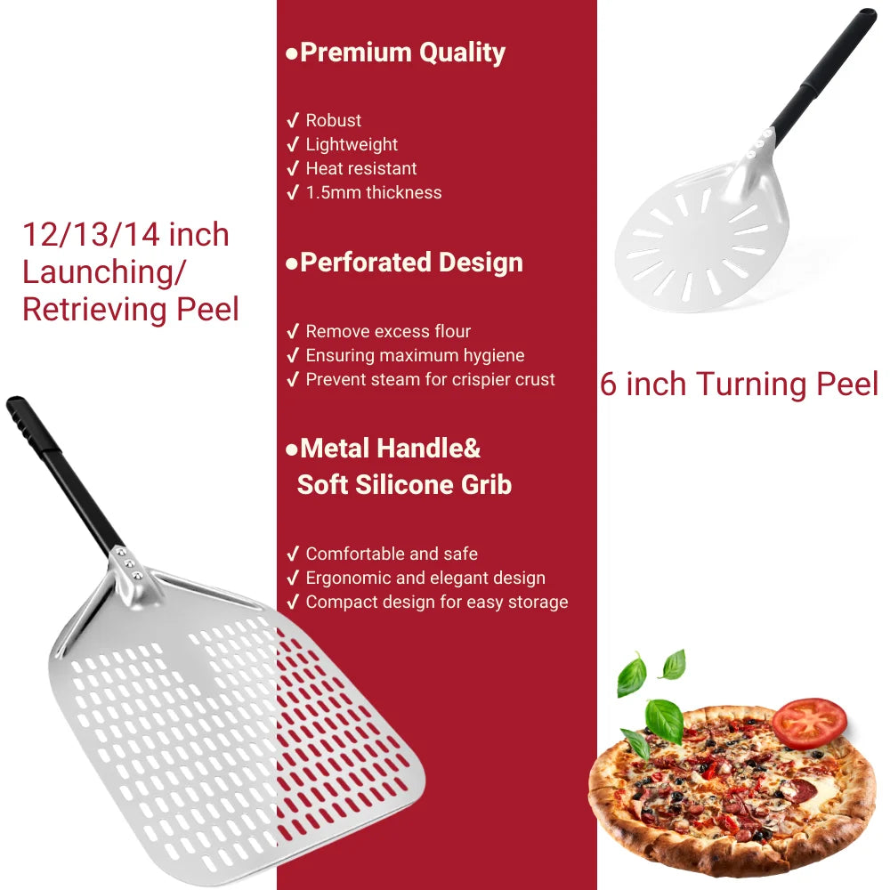 Aluminium Pizzaschieber 🍕 – 6”–14” Brotschieber & Pizzaofen-Wendeschaufel, Hart Eloxiertes Backwerkzeug für Küche & Pizzabackofen