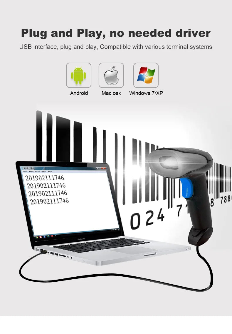 Kabelloser 2D/1D Barcode-Scanner 📡 – Bluetooth & USB QR-Code Handscanner für POS, Lager & Handel
