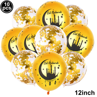 Eid Mubarak Ballonbanner 🎈 – Mond & Stern Ballons mit islamischer Architektur für Ramadan & Eid Dekoration