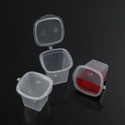 25 Stück Einweg-Saucenbecher 🍱 – 25/45 ml Kunststoffbehälter mit Klappdeckel für Take-Away & Dips