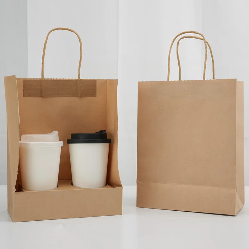 Kraft-Papiertüten mit Griffen, recycelbare Takeaway-Brot- und Kraftüte, braune Papier-Geschenktüte für kleine Unternehmen, Geburtstag, Hochzeit, Party